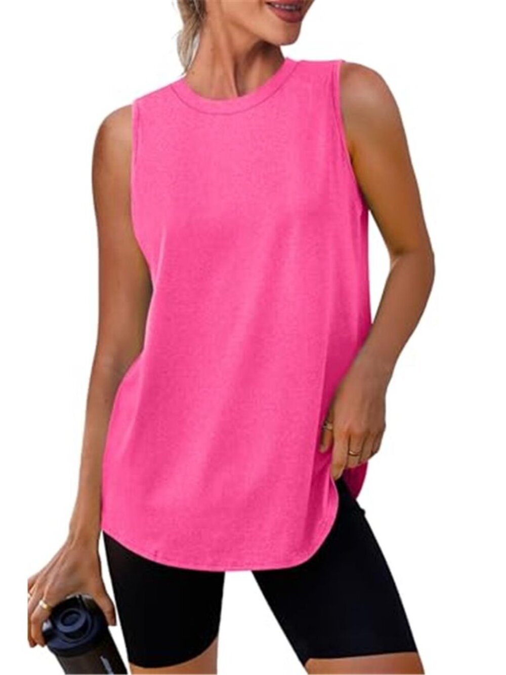 Hot Pink Sleeveless Workout Tank Top Loose Fit Athletic Running Shirt